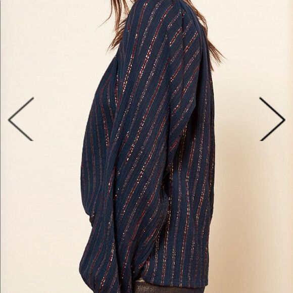 🎀Mes desmoiselles Paris women’s S blue metallic long sleeve crop cotton blouse - Picture 2 of 8